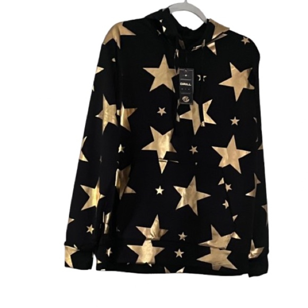Unisex Black Hoodie with Gold Star Pattern - Picture 4 of 4